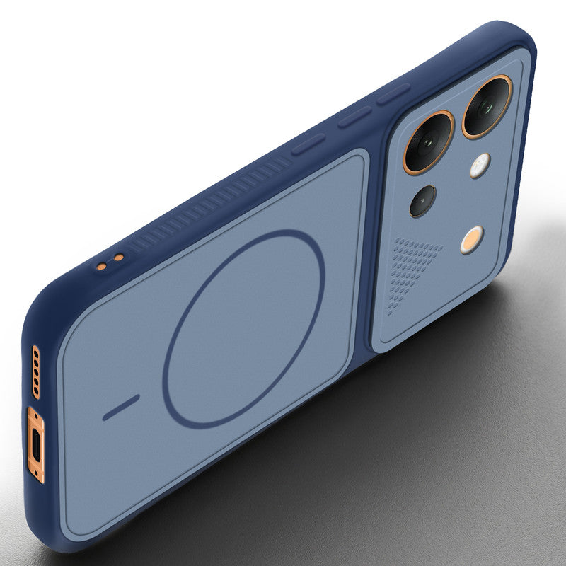 Angled view of Blue mobile case for Vivo V80 5G with proper charging port cutout, speaker holes and strong corner protection.