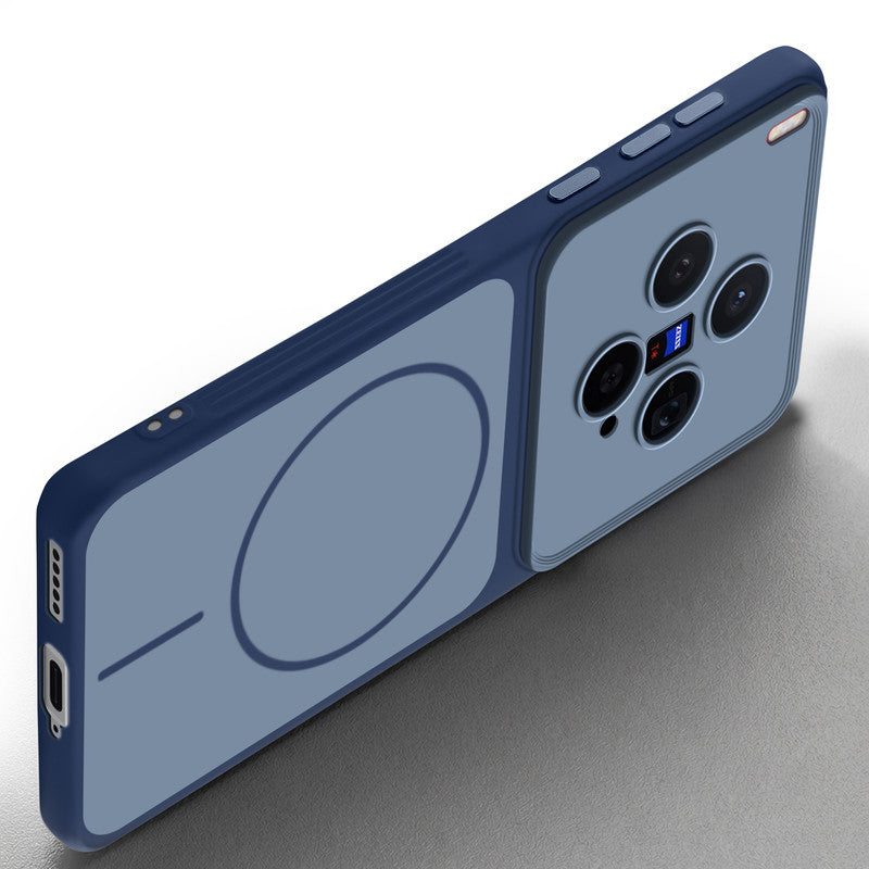 Slim silicone Blue phone case for Vivo X300 5G side angle view showing grip texture and precise cutouts