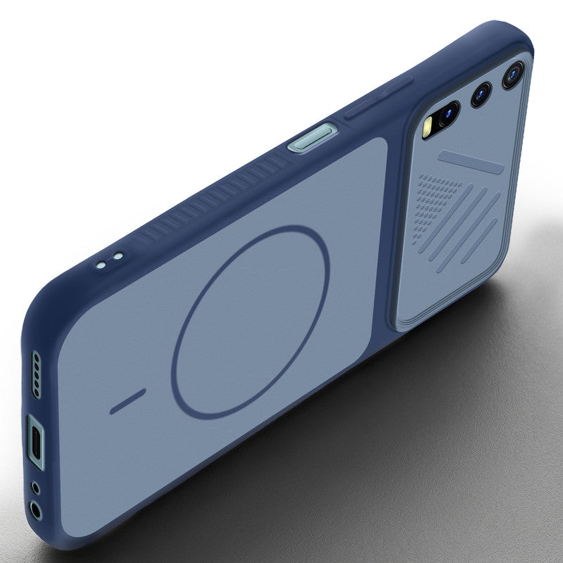 Angled view of Blue mobile case for Vivo Y20 with proper charging port cutout, speaker holes and strong corner protection.