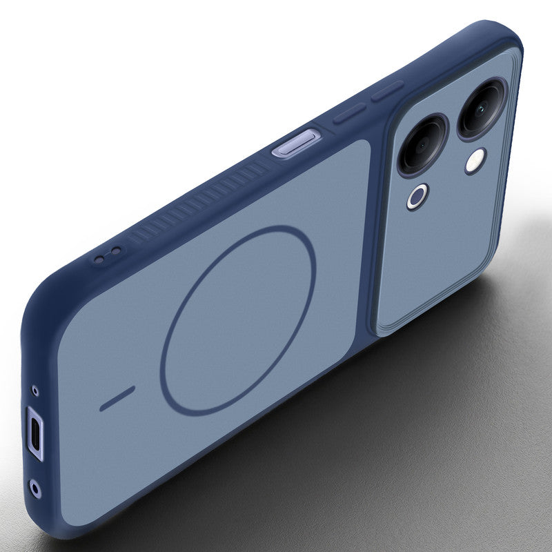 Angled view of Blue mobile case for Vivo Y21 5G with proper charging port cutout, speaker holes and strong corner protection.
