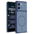 Front and back view of Blue protective back cover for Infinix Note Edge with textured sides, camera guard and slim fit design.