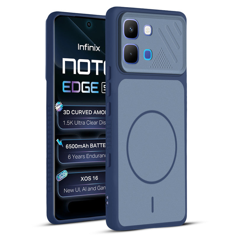 Front and back view of Blue protective back cover for Infinix Note Edge with textured sides, camera guard and slim fit design.