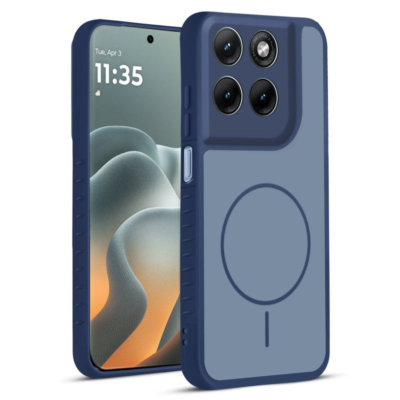 Front and back view of Blue protective back cover for Motorola G37 5G with textured sides, camera guard and slim fit design.