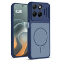 Front and back view of Blue protective back cover for Motorola G37 Power 5G with textured sides, camera guard and slim fit design.