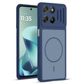Front and back view of Blue protective back cover for Motorola G57 Power 5G with textured sides, camera guard and slim fit design.