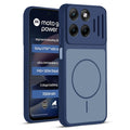Front and back view of Blue protective back cover for Motorola G77 Power 5G with textured sides, camera guard and slim fit design.