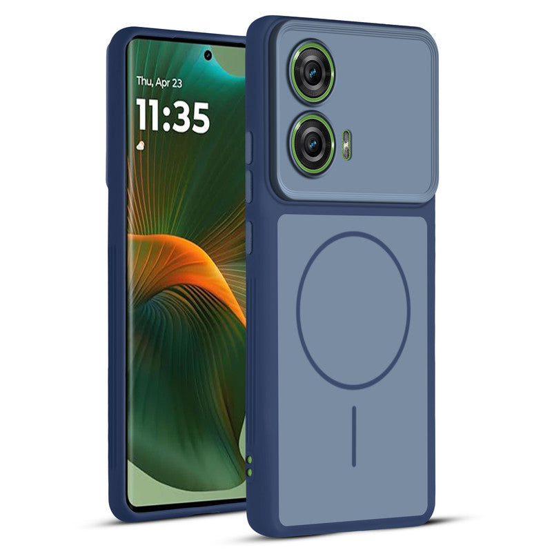 Full protective dual tone Blue silicone case for Motorola Moto Edge 50 Fusion 5G showing front and back design coverage