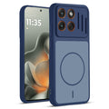 Front and back view of Blue protective back cover for Motorola Moto Edge 70 5G with textured sides, camera guard and slim fit design.