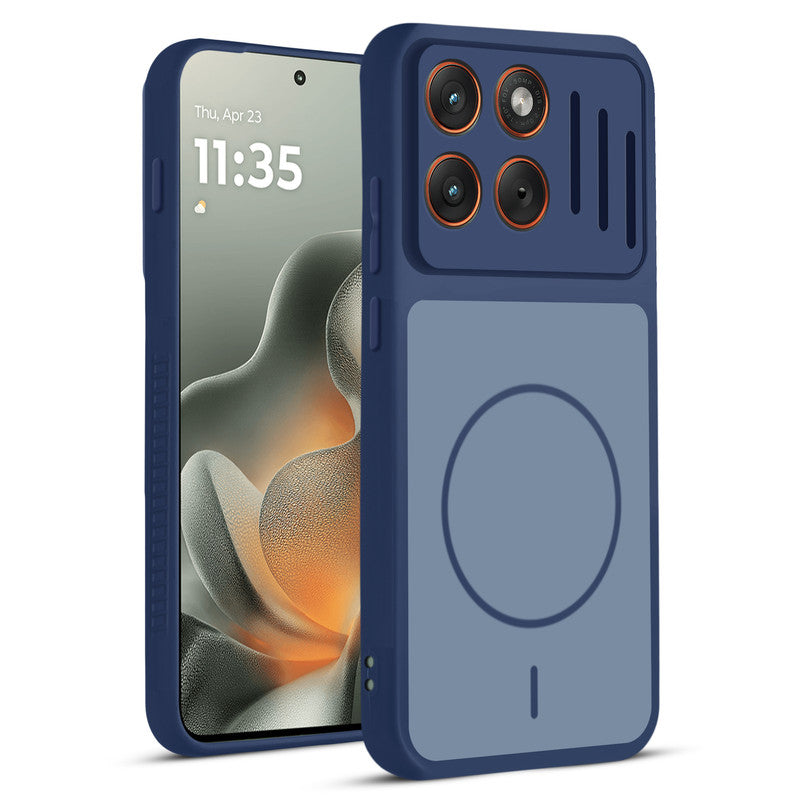 Front and back view of Blue protective back cover for Motorola Moto Edge 70 5G with textured sides, camera guard and slim fit design.