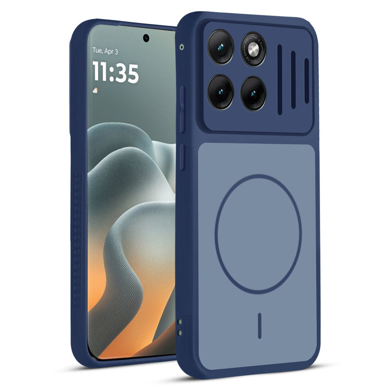 Front and back view of Blue protective back cover for Motorola Moto Edge 70 Fusion 5G with textured sides, camera guard and slim fit design.