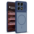 Front and back view of Blue protective back cover for Motorola Moto Edge 70 Pro Plus 5G with textured sides, camera guard and slim fit design.