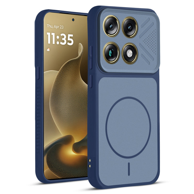 Front and back view of Blue protective back cover for Motorola Signature with textured sides, camera guard and slim fit design.