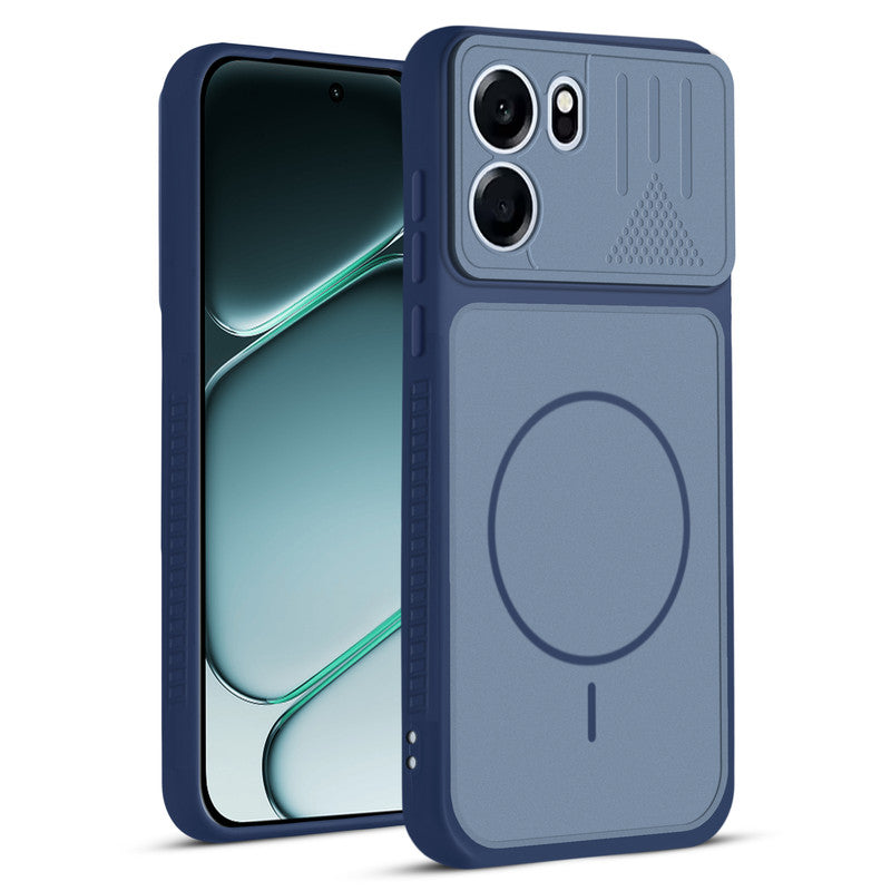 Front and back view of Blue protective back cover for OnePlus Nord CE 6 5G with textured sides, camera guard and slim fit design.