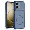 Front and back view of Blue protective back cover for Oppo A6 Pro 5G with textured sides, camera guard and slim fit design.