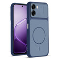Front and back view of Blue protective back cover for Oppo A6s 5G with textured sides, camera guard and slim fit design.