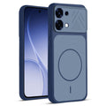 Front and back view of Blue protective back cover for Oppo F31 5G with textured sides, camera guard and slim fit design.