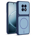 Front and back view of Blue protective back cover for Oppo F31 Pro Plus 5G with textured sides, camera guard and slim fit design.