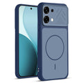 Front and back view of Blue protective back cover for Oppo F33 5G with textured sides, camera guard and slim fit design.