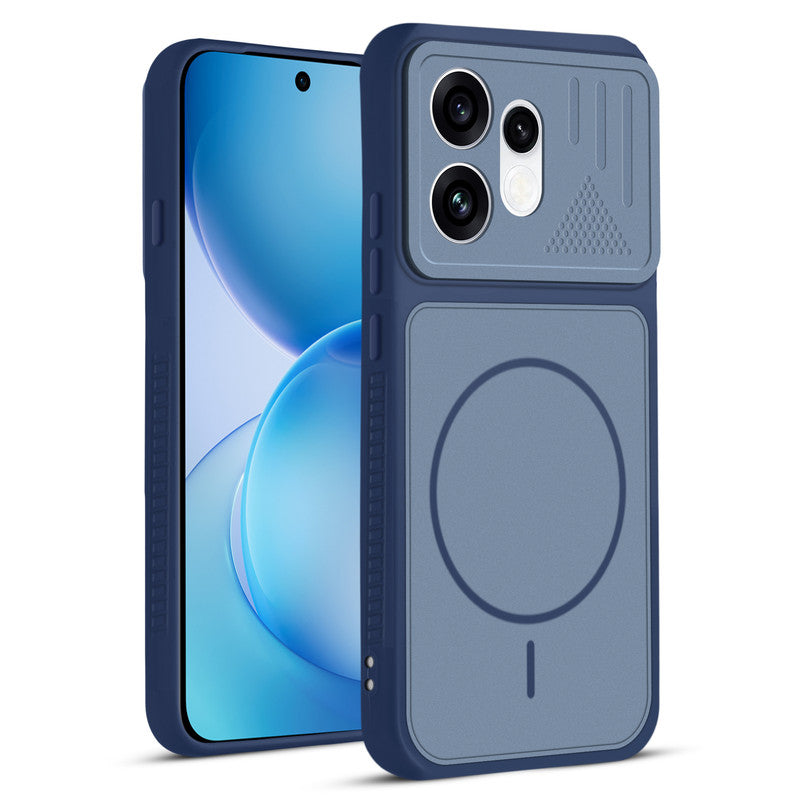 Front and back view of Blue protective back cover for Oppo Reno 16 5G with textured sides, camera guard and slim fit design.