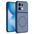 Front and back view of Blue protective back cover for Oppo Reno 16C 5G with textured sides, camera guard and slim fit design.
