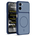 Front and back view of Blue protective back cover for Poco C81 4G with textured sides, camera guard and slim fit design.