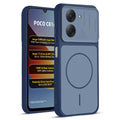 Front and back view of Blue protective back cover for Poco C81x 4G with textured sides, camera guard and slim fit design.