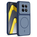 Front and back view of Blue protective back cover for Poco M8 5G with textured sides, camera guard and slim fit design.