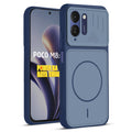 Front and back view of Blue protective back cover for Poco M8x 5G with textured sides, camera guard and slim fit design.