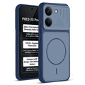 Front and back view of Blue protective back cover for Poco X8 Pro 5G with textured sides, camera guard and slim fit design.