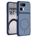 Front and back view of Blue protective back cover for Realme 16T 5G with textured sides, camera guard and slim fit design.