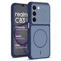 Front and back view of Blue protective back cover for Realme C83 5G with textured sides, camera guard and slim fit design.