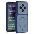 Front and back view of Blue protective back cover for Redmi 14C 5G with textured sides, camera guard and slim fit design.