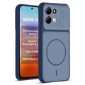 Front and back view of Blue protective back cover for Redmi 17 5G with textured sides, camera guard and slim fit design.