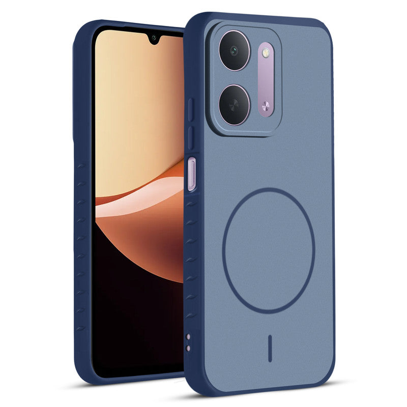 Front and back view of Blue protective back cover for Redmi 17C 5G with textured sides, camera guard and slim fit design.