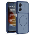 Front and back view of Blue protective back cover for Redmi A7 4G with textured sides, camera guard and slim fit design.