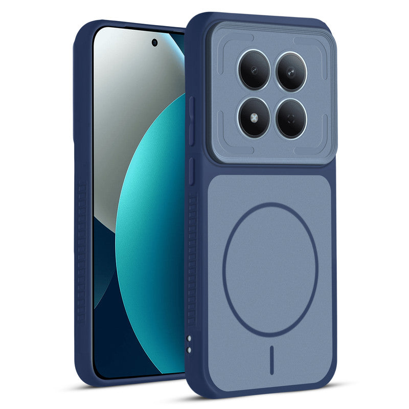 Front and back view of Blue protective back cover for Redmi Note 15 Pro 5G with textured sides, camera guard and slim fit design.