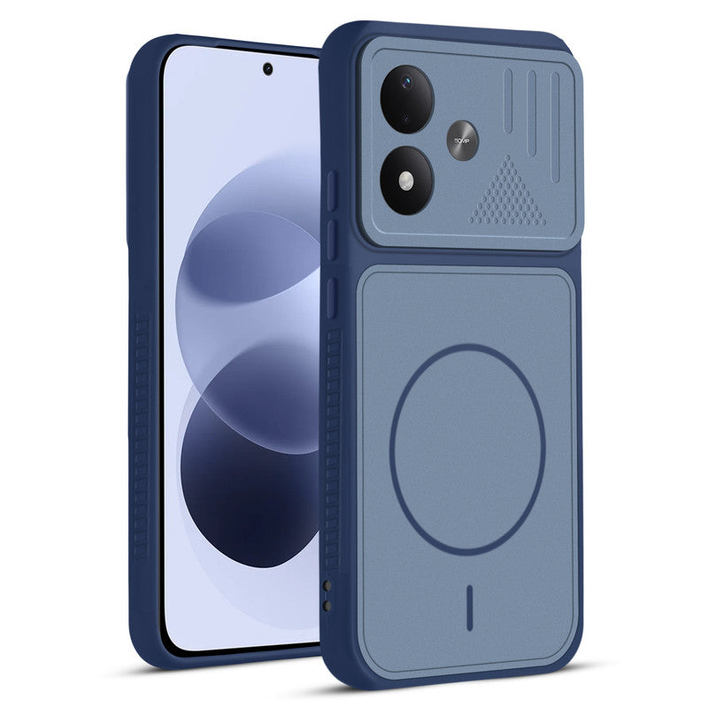 Front and back view of Blue protective back cover for Redmi Note 17 5G with textured sides, camera guard and slim fit design.
