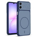 Front and back view of Blue protective back cover for Samsung A07 5G with textured sides, camera guard and slim fit design.