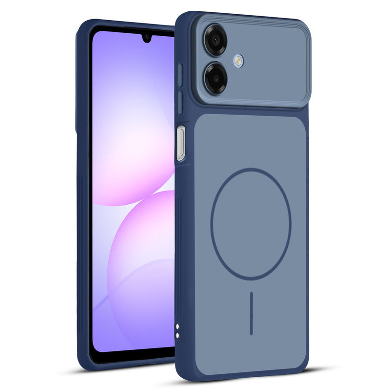 Full protective dual tone Blue silicone case for Samsung A07 5G showing front and back design coverage