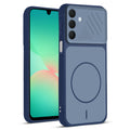 Front and back view of Blue protective back cover for Samsung A26 5G with textured sides, camera guard and slim fit design.