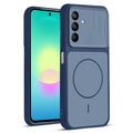 Front and back view of Blue protective back cover for Samsung A27 5G with textured sides, camera guard and slim fit design.