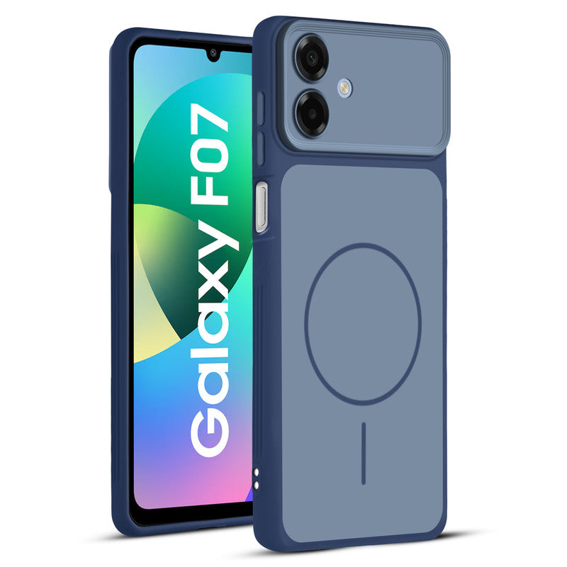 Full protective dual tone Blue silicone case for Samsung F07 showing front and back design coverage