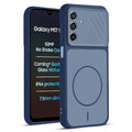 Front and back view of Blue protective back cover forSamsung M17 5G with textured sides, camera guard and slim fit design.