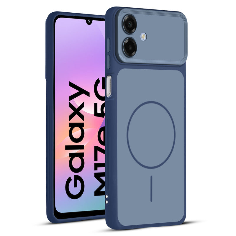 Full protective dual tone Blue silicone case for Samsung M17e 5G showing front and back design coverage