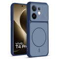 Front and back view of Blue protective back cover for Vivo T4 Pro 5G with textured sides, camera guard and slim fit design.