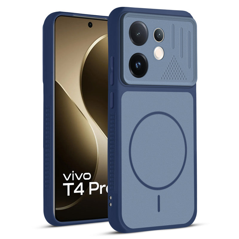 Front and back view of Blue protective back cover for Vivo T4 Pro 5G with textured sides, camera guard and slim fit design.