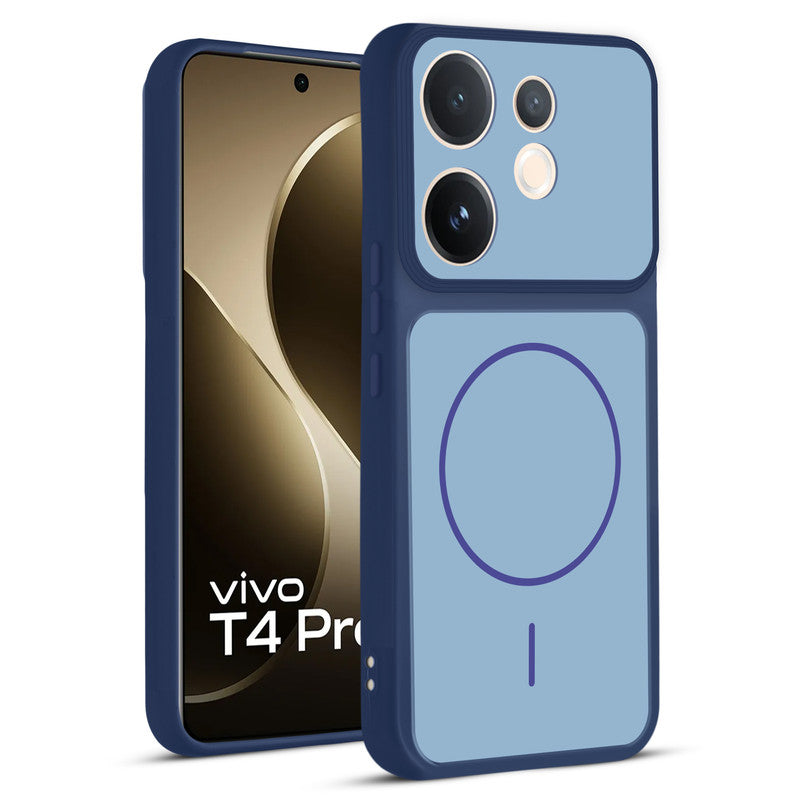 Front and back view of Blue protective back cover for Vivo T4 Pro 5G with textured sides, camera guard and slim fit design.