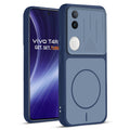 Front and back view of Blue protective back cover for Vivo T4R 5G with textured sides, camera guard and slim fit design.