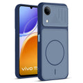 Front and back view of Blue protective back cover for Vivo T5e 5G with textured sides, camera guard and slim fit design.