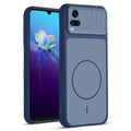Front and back view of Blue protective back cover for Vivo V20 with textured sides, camera guard and slim fit design.